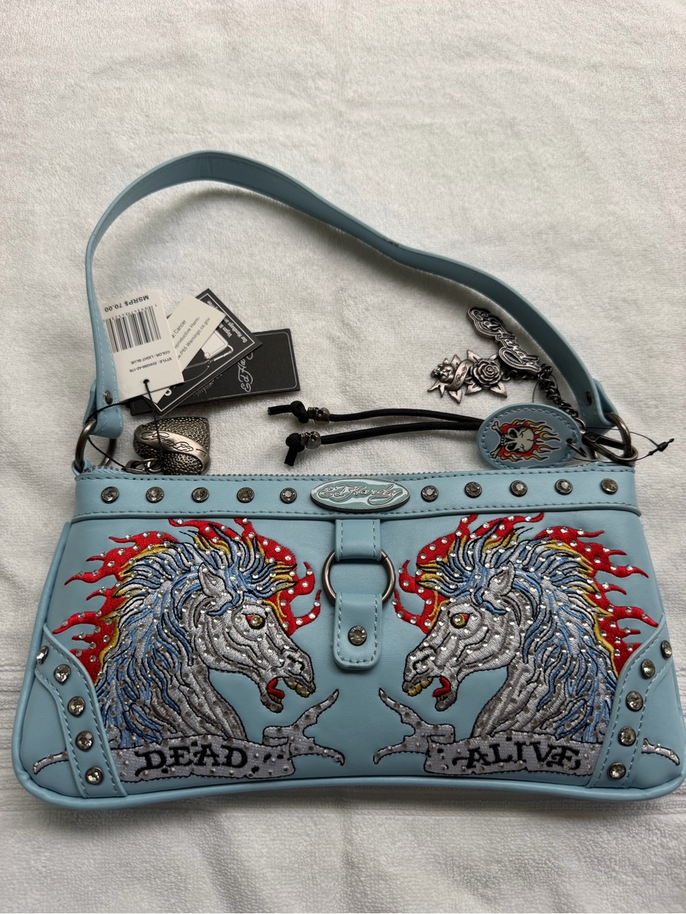 NWT Ed Hardy Dead or Alive Light Blue Shoulder Bag